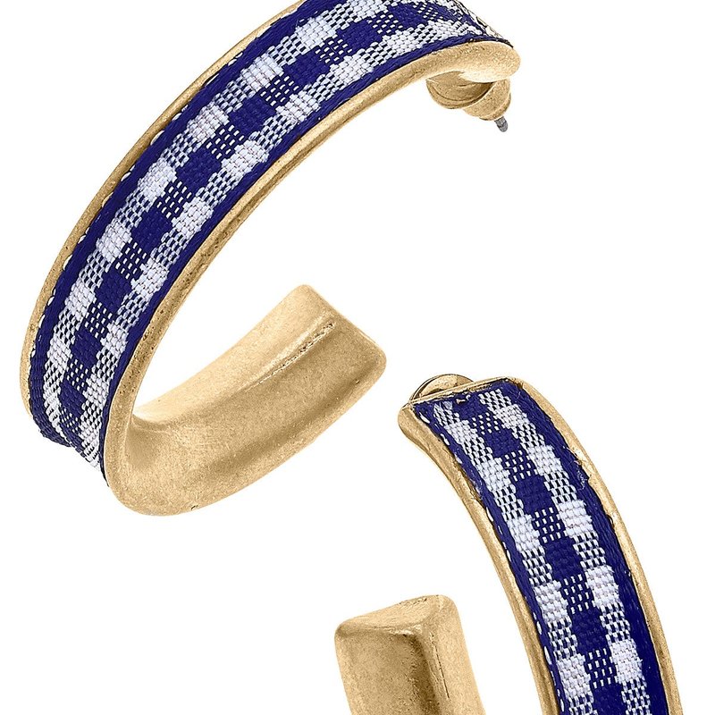 Canvas Style Libby Gingham Hoop Earrings In Navy In Blue