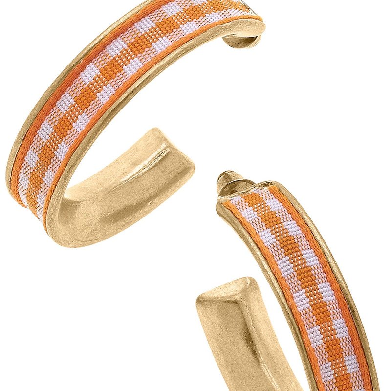 Canvas Style Libby Gingham Hoop Earrings In Orange