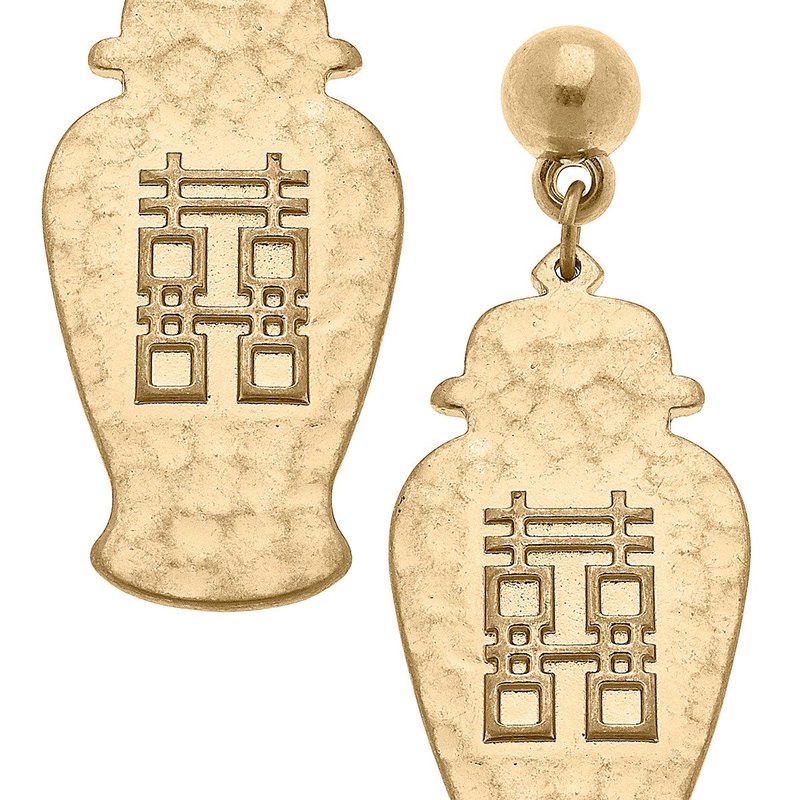 Canvas Style Lila Temple Jar Double Happiness Statement Earrings In Gold