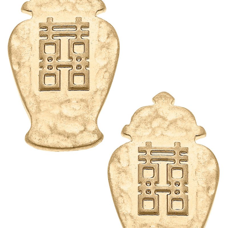 Canvas Style Lila Temple Jar Double Happiness Stud Earrings In Gold