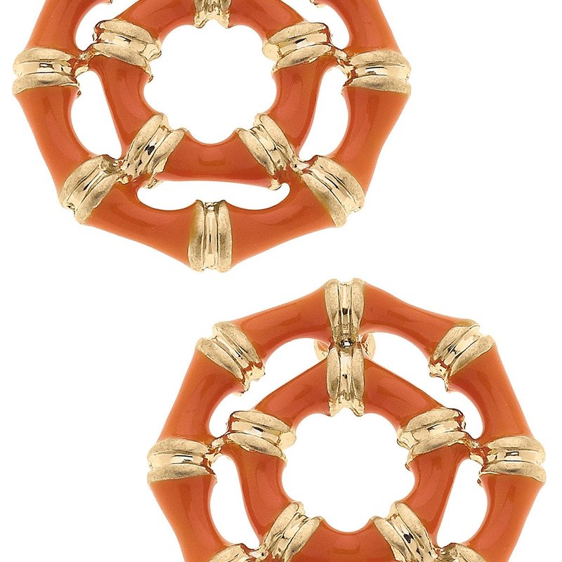 Canvas Style Lilly Bamboo Stud Earrings In Orange