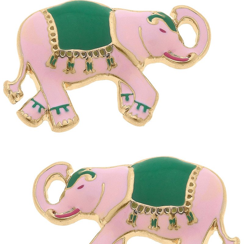 Canvas Style Livy Enamel Elephant Stud Earrings In Pink