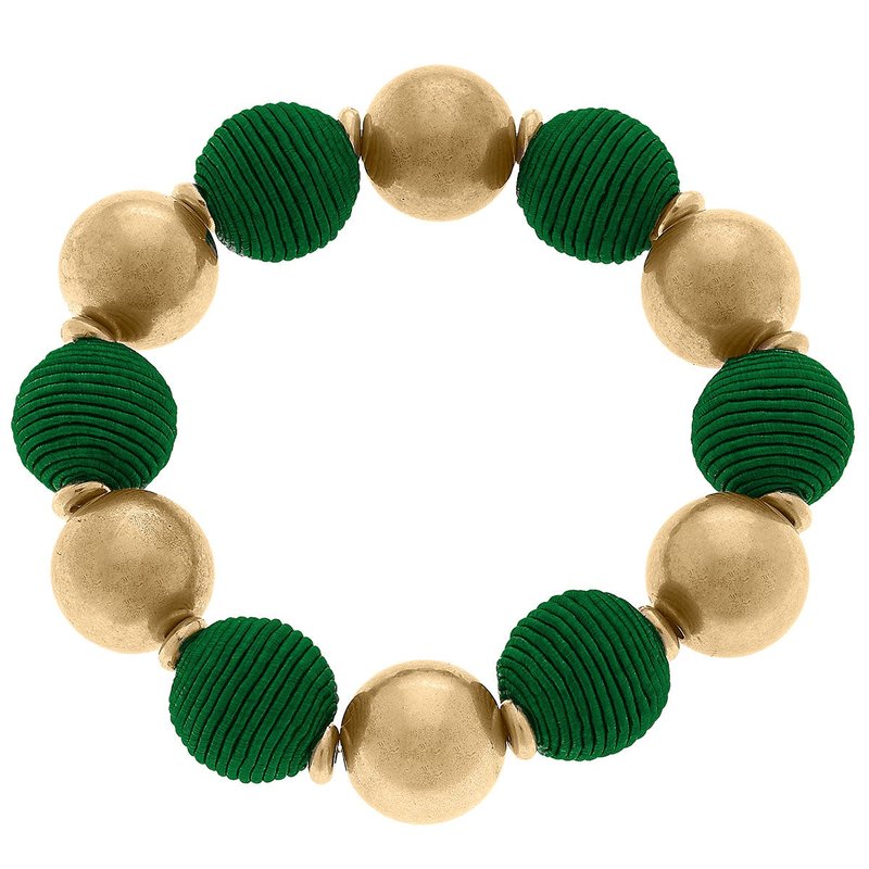 Canvas Style Lola Silk Cord Ball Bead Stretch Bracelet In Emerald In Green