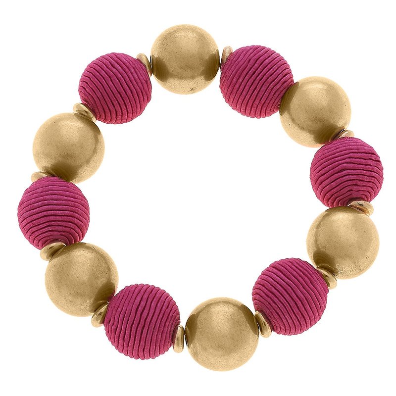 Canvas Style Lola Silk Cord Ball Bead Stretch Bracelet In Fuchsia In Pink