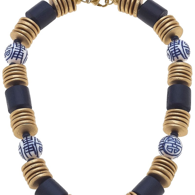 Canvas Style Lorelei Blue & White Chinoiserie & Painted Wood Statement Necklace