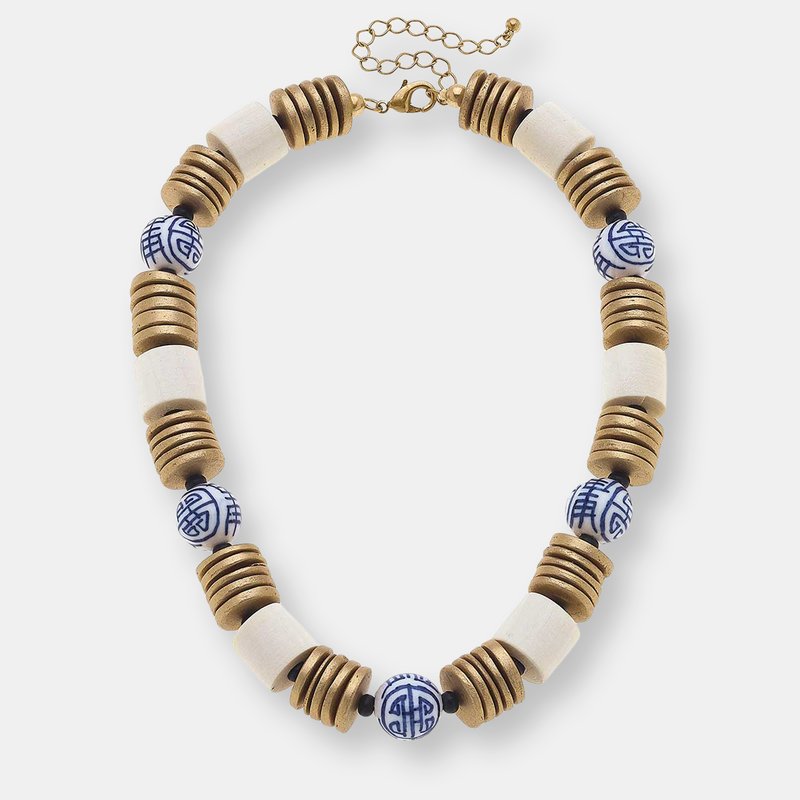 Canvas Style Lorelei Blue & White Chinoiserie & Painted Wood Statement Necklace
