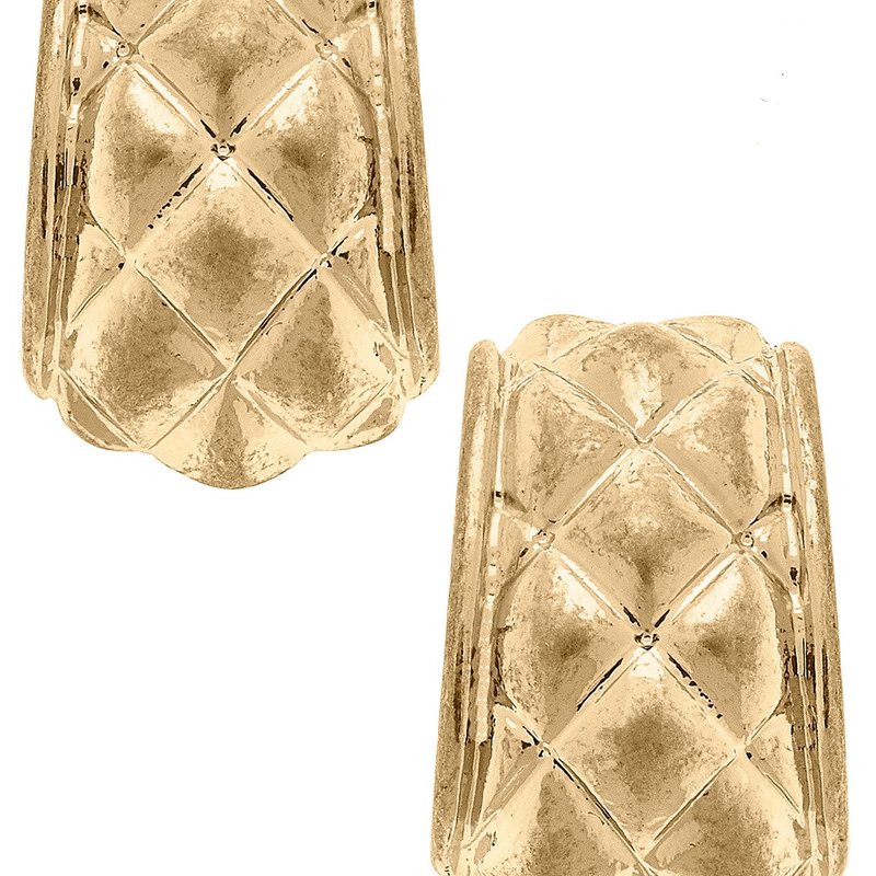 Canvas Style Lotus Chunky Quilted Metal Hoop Earrings In Gold