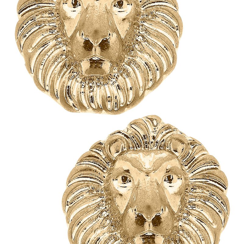 Canvas Style Louise Lion Head Stud Earrings In Gold