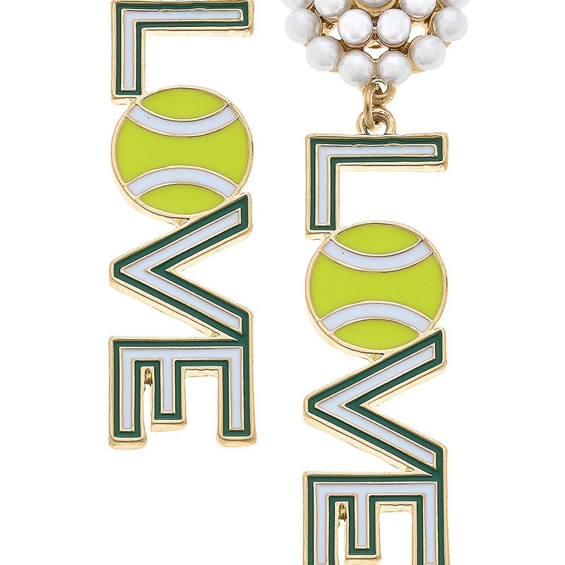 Canvas Style Love Pearl Cluster Enamel Tennis Earrings In Green And White