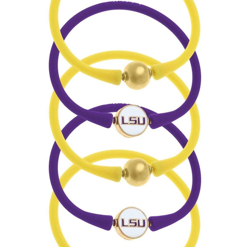 Canvas Style Lsu Tigers 24k Gold Plated Bali Bracelet Stack In Purple