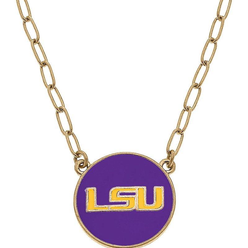 Canvas Style Lsu Tigers Enamel Disc Pendant Necklace In Purple