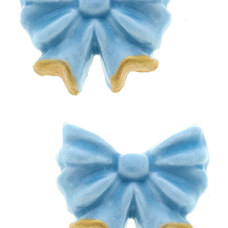Shop Canvas Style Lucy Porcelain Bow Stud Earrings In Blue