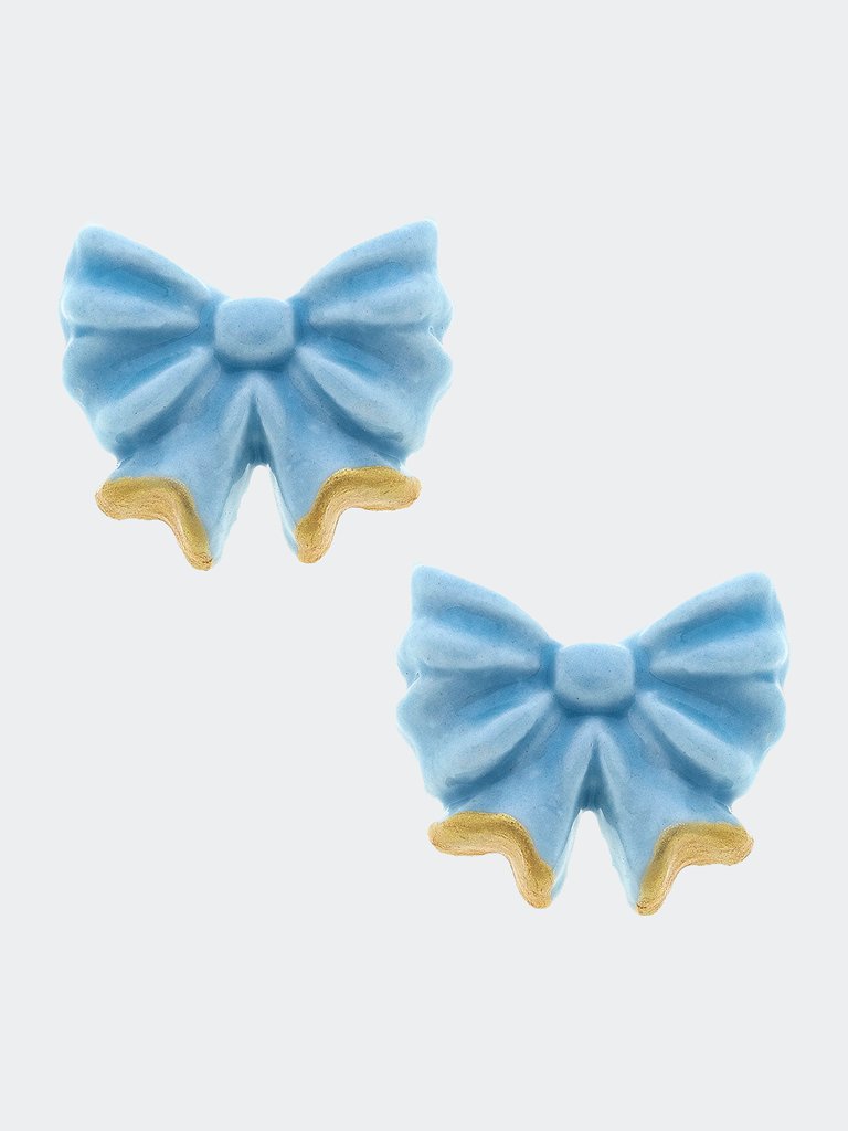 Lucy Porcelain Bow Stud Earrings - Blue - Blue