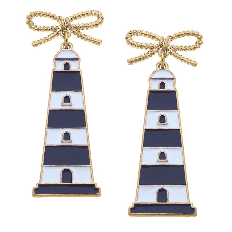 Canvas Style Luna Enamel Lighthouse Earrings In Navy & White In Blue
