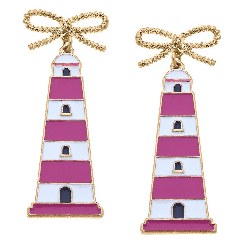 Canvas Style Luna Enamel Lighthouse Earrings In Pink And Navy