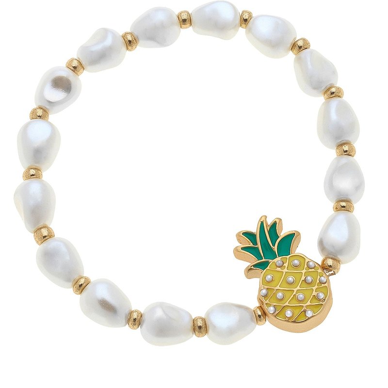Canvas Style Madeleine Pearl & Pineapple Children's Bracelet In Yellow In White