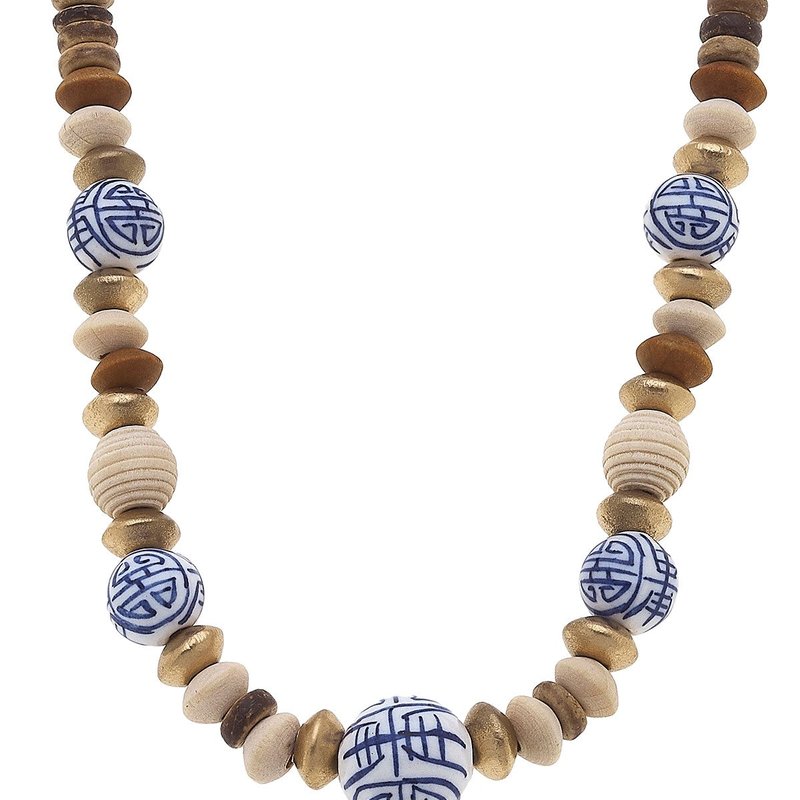 Canvas Style Mallory Blue & White Chinoiserie & Painted Wood Necklace