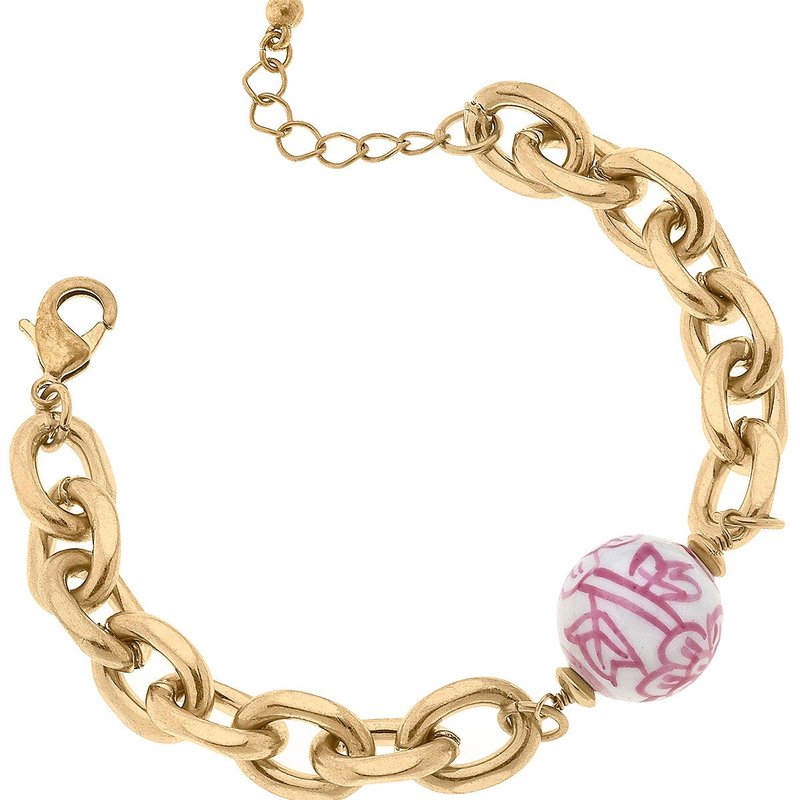 Canvas Style Marchesa Chinoiserie And Chunky Chain Bracelet In Pink And White