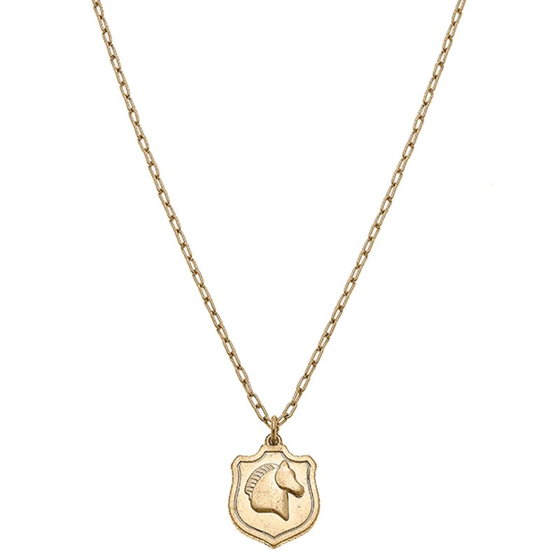 Canvas Style Marley Equestrian Charm Necklace In Worn Gold