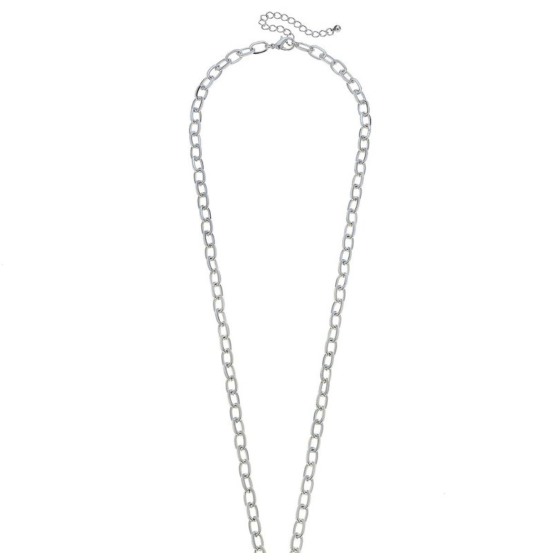 Canvas Style Melanie Long Studded Metal Circle Necklace In Two-tone In White