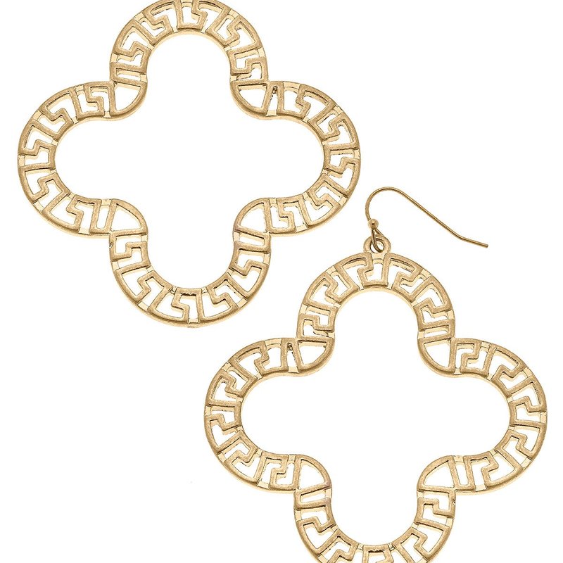 Canvas Style Melissa Greek Keys Clover Statement Earrings In Gold