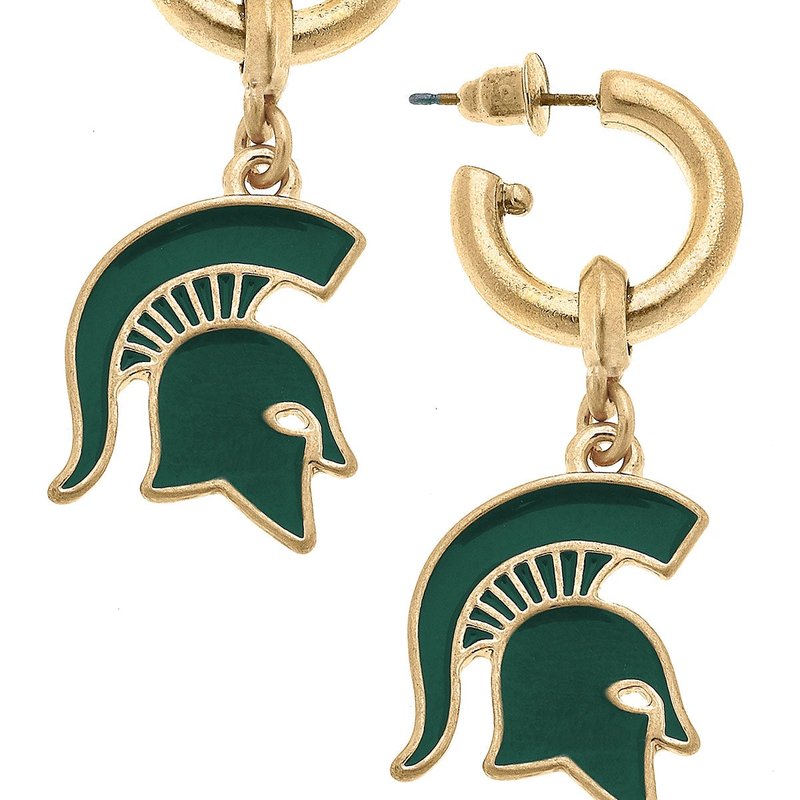 Canvas Style Michigan State Spartans Enamel Drop Hoop Earrings In Green