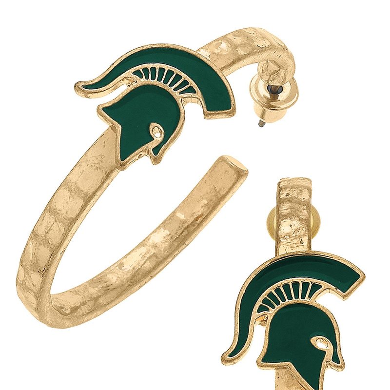 Canvas Style Michigan State Spartans Enamel Logo Hoop Earrings In Green