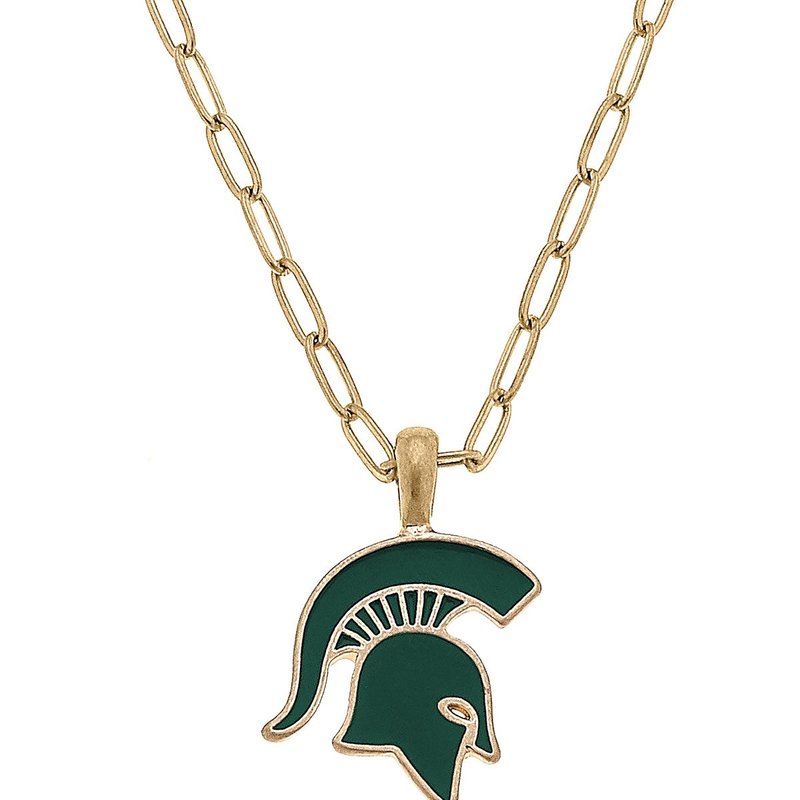 Canvas Style Michigan State Spartans Enamel Pendant Necklace In Green