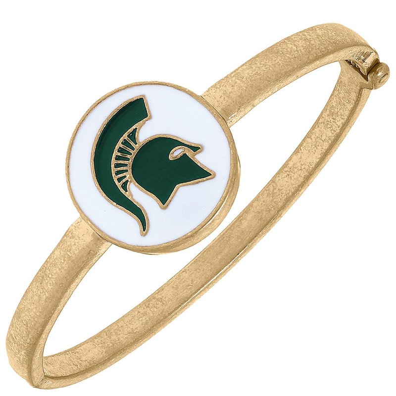 Canvas Style Michigan State Spartans Enamel Statement Hinge Bangle In White