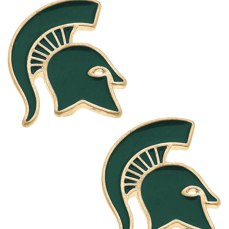 Canvas Style Michigan State Spartans Enamel Stud Earrings In Green