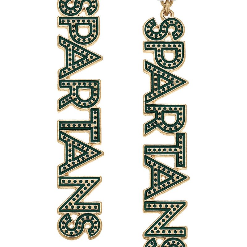 Canvas Style Michigan State Spartans Pearl Cluster Dotted Enamel Drop Earrings In Green