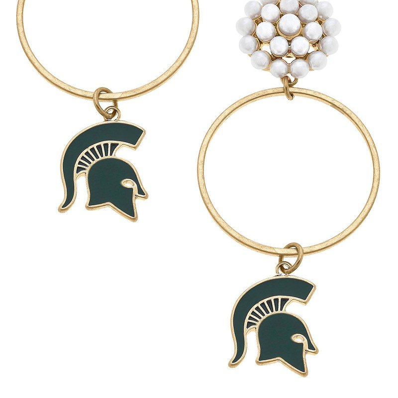 Canvas Style Michigan State Spartans Pearl Cluster Enamel Hoop Earrings In Green