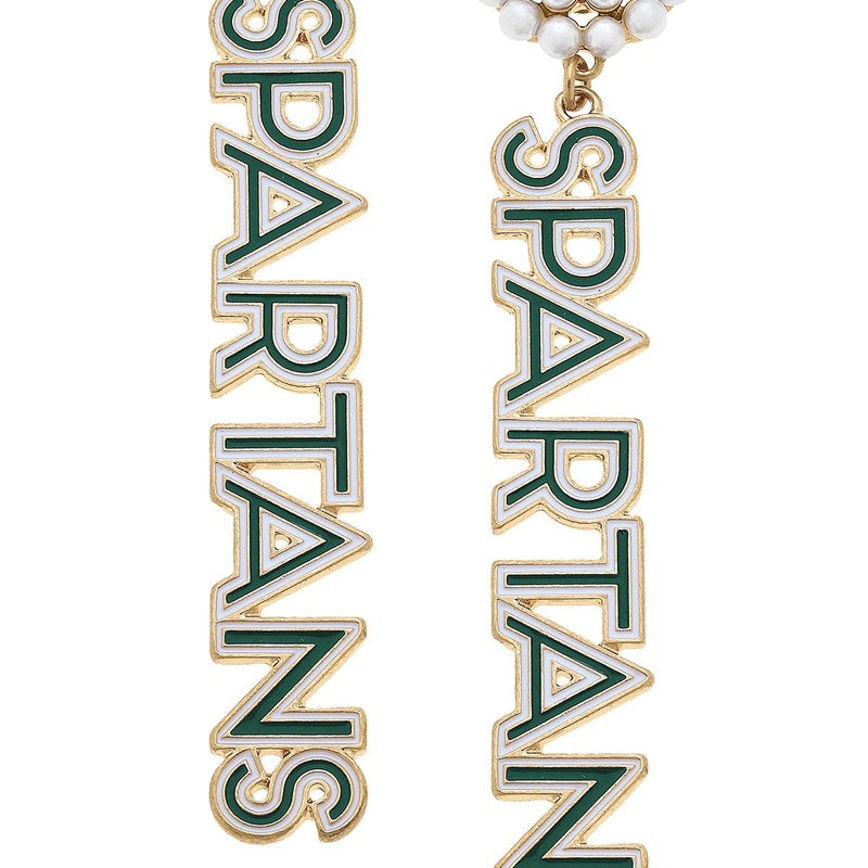 Canvas Style Michigan State Spartans Pearl Cluster Outline Enamel Drop Earrings In Green