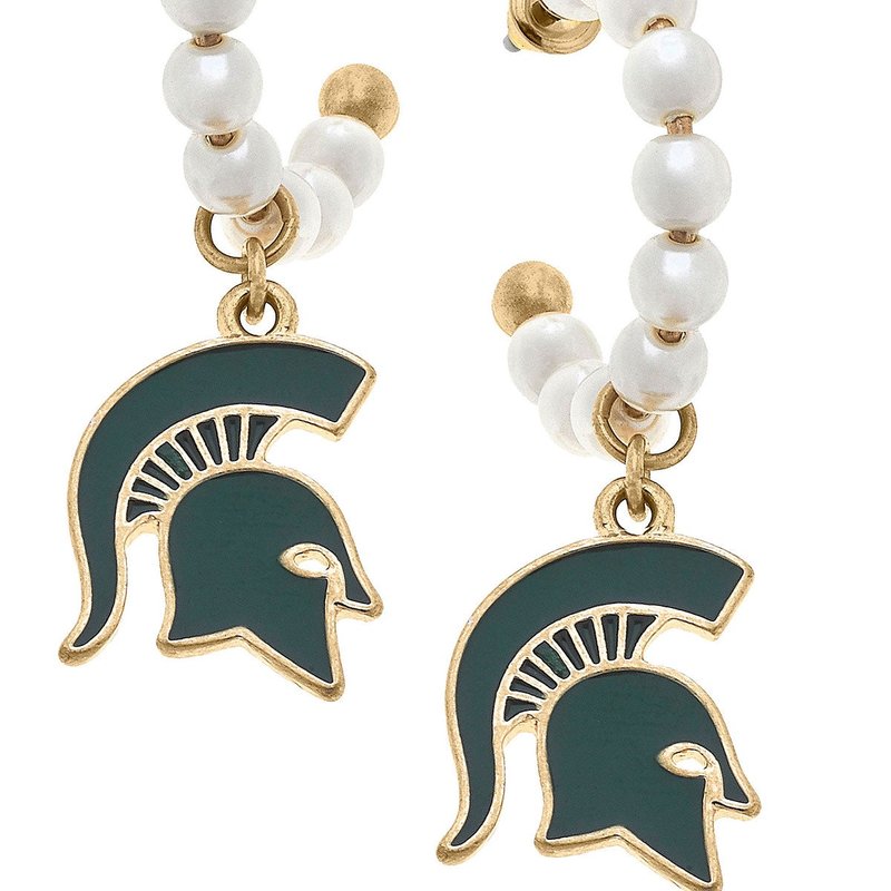 Canvas Style Michigan State Spartans Pearl Hoop Enamel Drop Earrings In Green