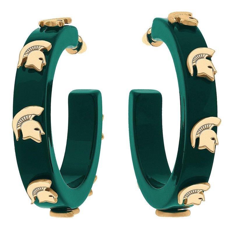 Canvas Style Michigan State Spartans Resin Logo Hoop Earrings In Green