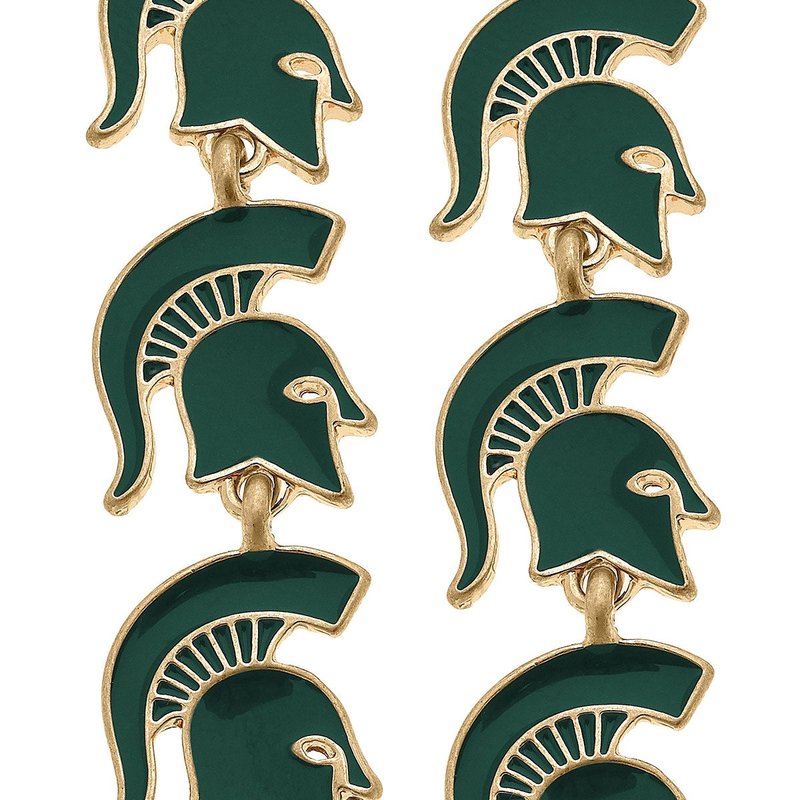 Canvas Style Michigan State Spartans Triple Drop Enamel Earrings In Green