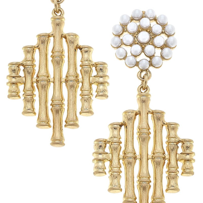 Canvas Style Milani Bamboo Diamond With Pearl Cluster Earrings In Gold
