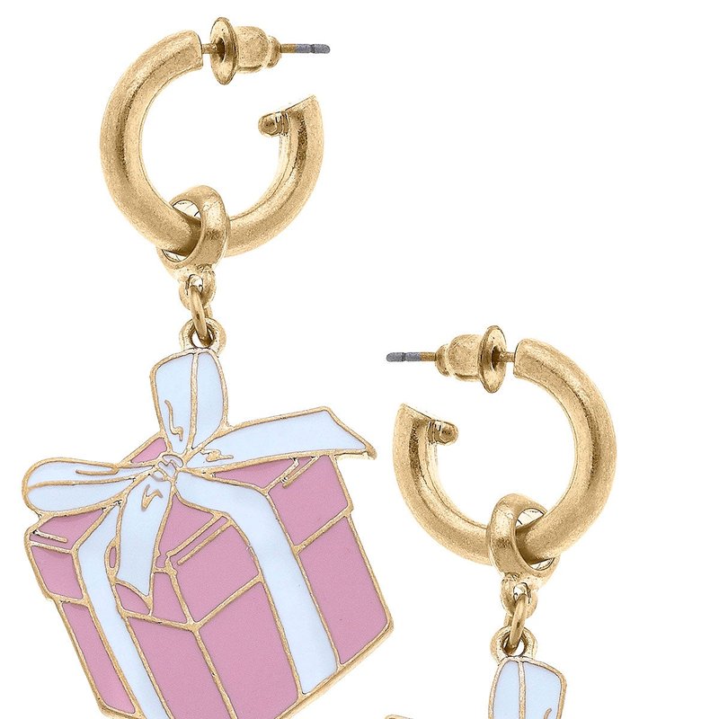 Canvas Style Millie Enamel Present Drop Earrings In Pink