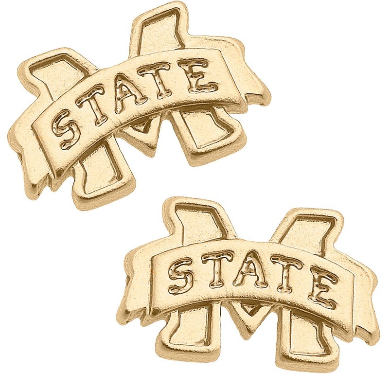 Canvas Style Mississippi State Bulldogs 24k Gold Plated Stud Earrings