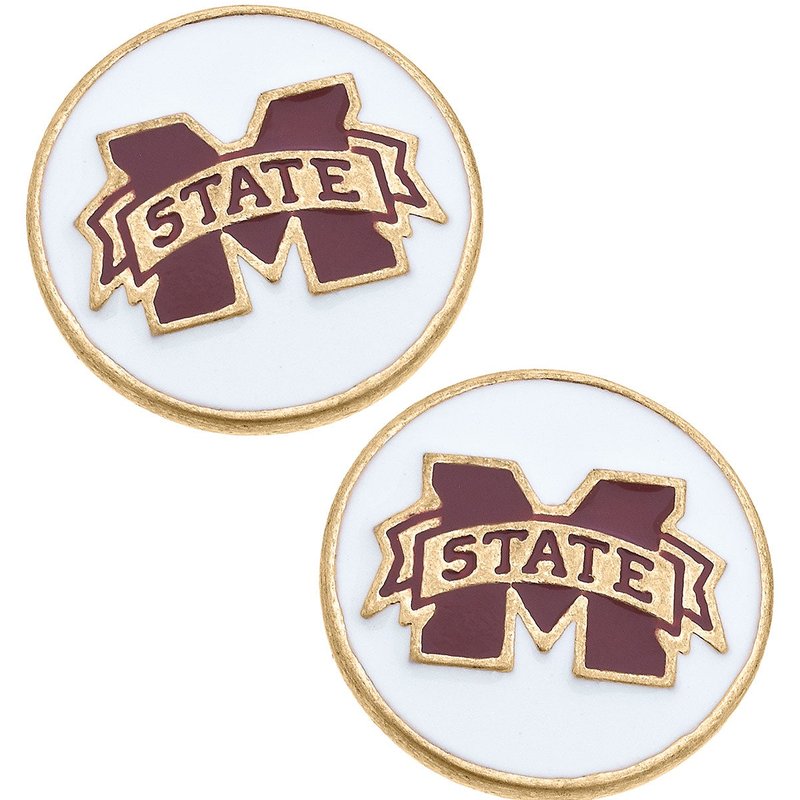 Canvas Style Mississippi State Bulldogs Enamel Disc Stud Earrings In White