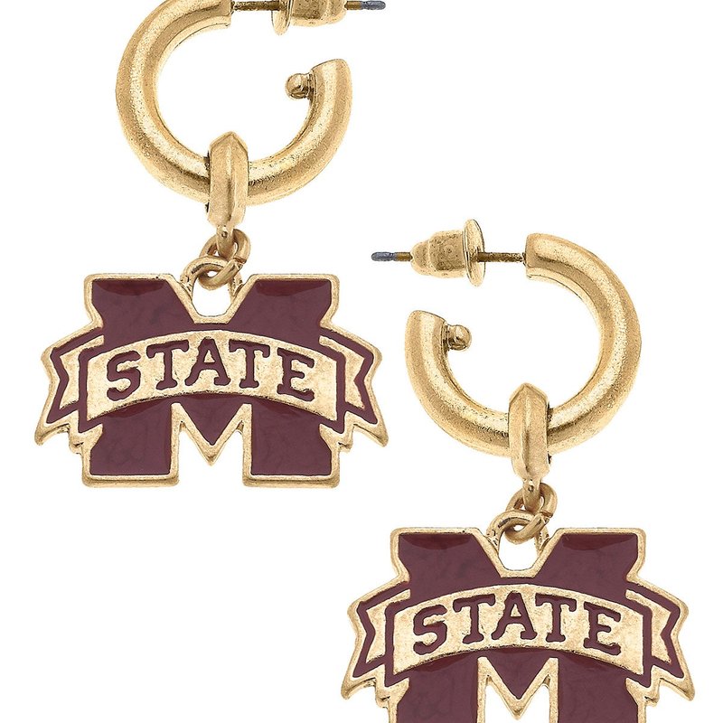 Canvas Style Mississippi State Bulldogs Enamel Drop Hoop Earrings In Gold