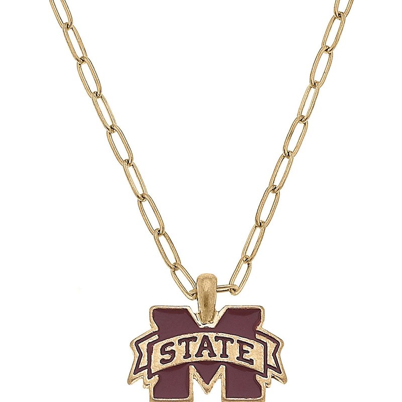Canvas Style Mississippi State Bulldogs Enamel Pendant Necklace In Red