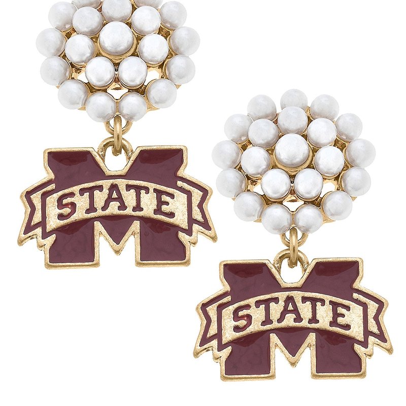 Canvas Style Mississippi State Bulldogs Pearl Cluster Enamel Drop Earring In Red