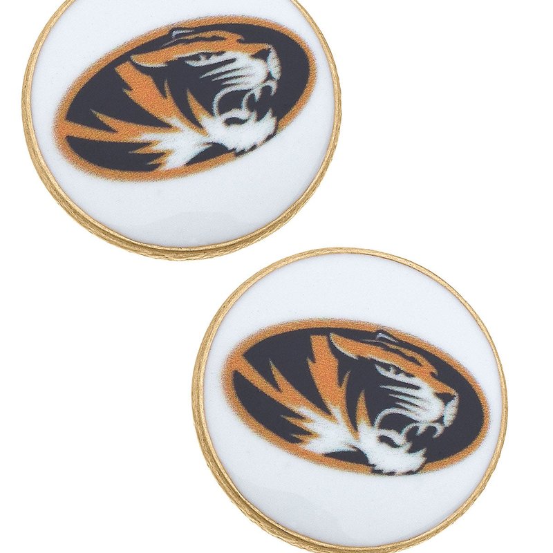 Canvas Style Missouri Tigers Enamel Disc Stud Earrings In White