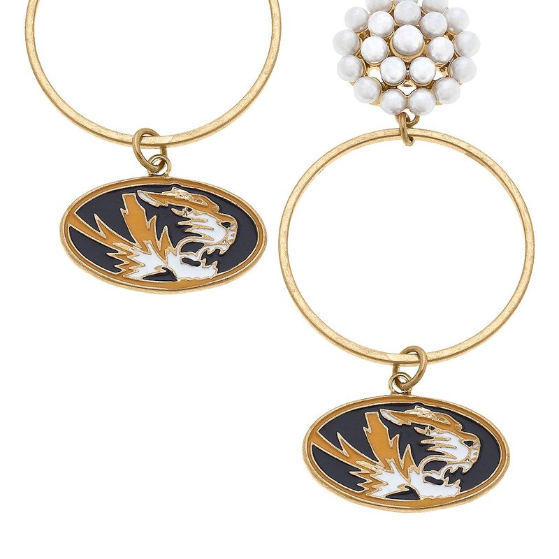 Canvas Style Missouri Tigers Pearl Cluster Enamel Hoop Earrings In Black