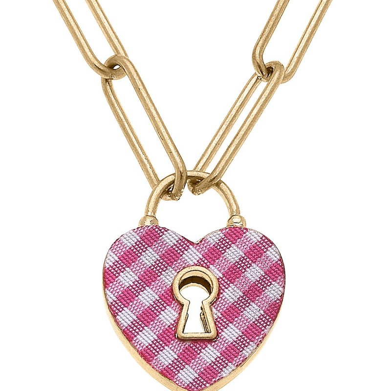 Canvas Style Monclér Gingham Heart Padlock Necklace In Pink