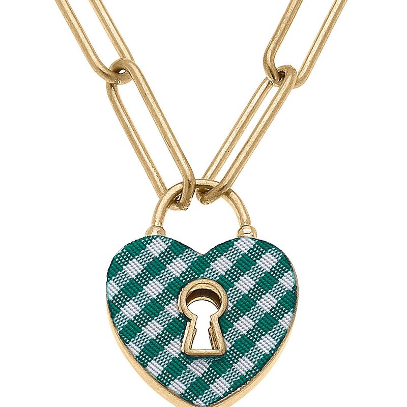 Canvas Style Monclér Gingham Heart Padlock Necklace In Green