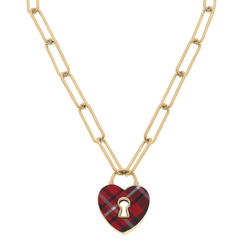 Shop Canvas Style Monclér Tartan Heart Padlock Necklace In Red