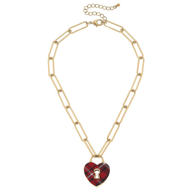 Canvas Style Monclér Tartan Heart Padlock Necklace In Red