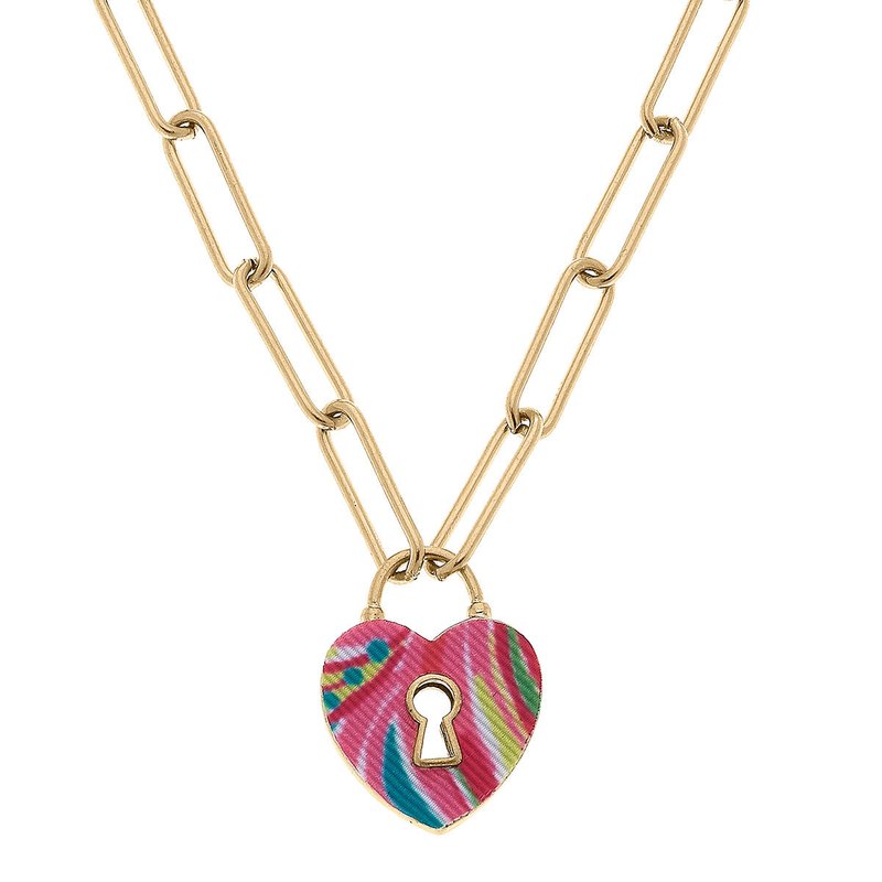 Shop Canvas Style Monclér Tropical Heart Padlock Necklace In Pink